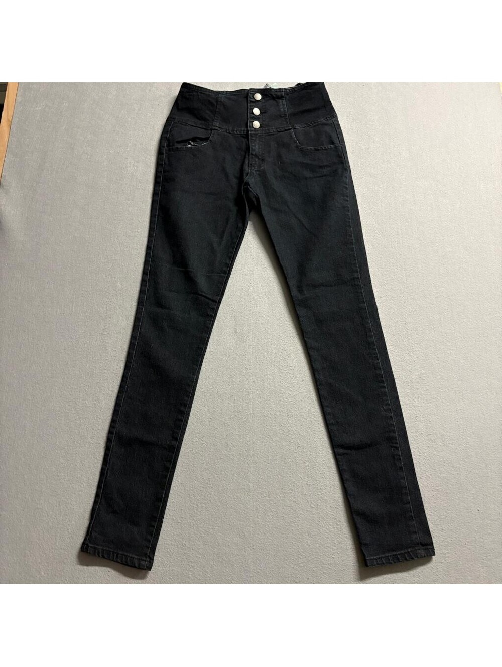 Mi Jeans Womens Size 7 Black High Rise Skinny Jeans Stretch Denim 3 Button Fly